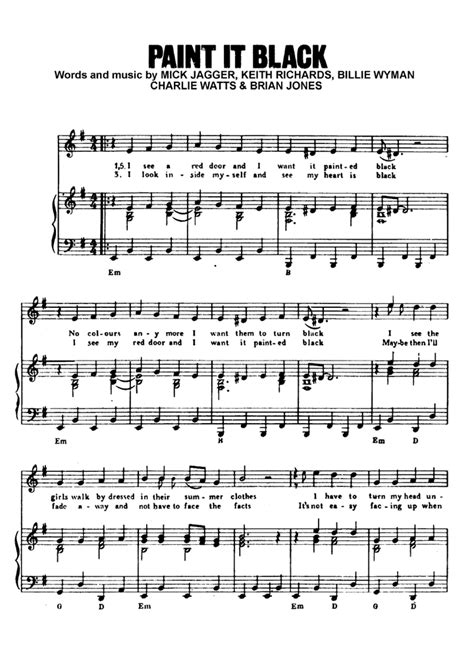 Use this tutorial with our tab to learn the song without having to read notes in sheet music. . Paint it black sheet music